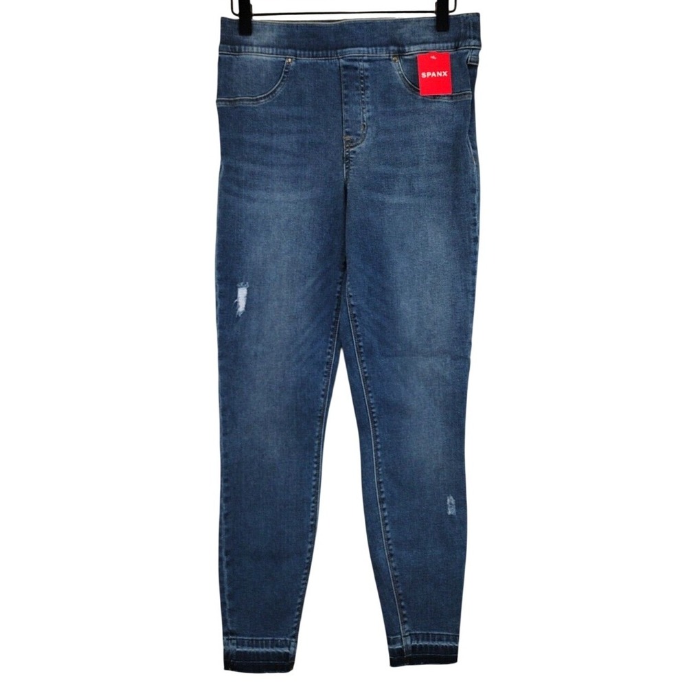 SPANX Mid Rise Distressed Denim Leggings Jeans Blue Womens M